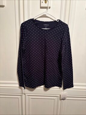 croft & barrow Navy Long-Sleeve Tee with White Polka Dots
